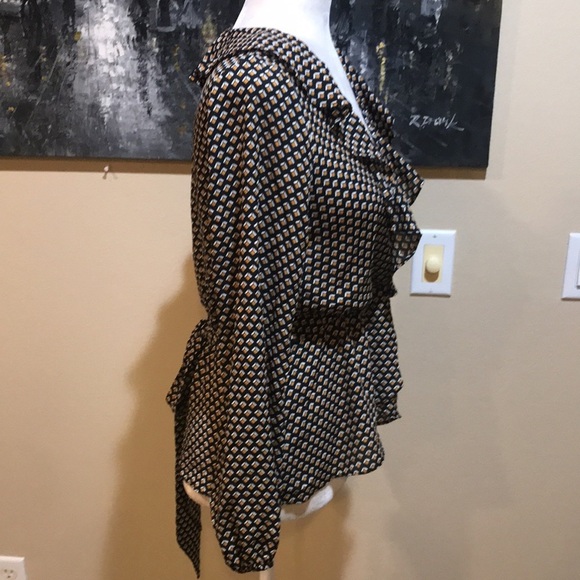 Max Studio Ruffle Wrap Front V-neck Tie Elastic Waist Long Sleeve Top-XS - Picture 4 of 11